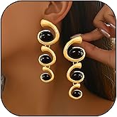 Chunky Gold Earrings for Women Geometric Snail Oval Black Earrings Boho Gold Spiral Drop Earrings Long Snake Chain Earrings Exaggerated Statement Jewelry Gift