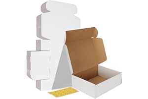 HORLIMER 12x10x4 inches Shipping Boxes Set of 15, White Corrugated Cardboard Box Literature Mailer, 15 Stickers Included