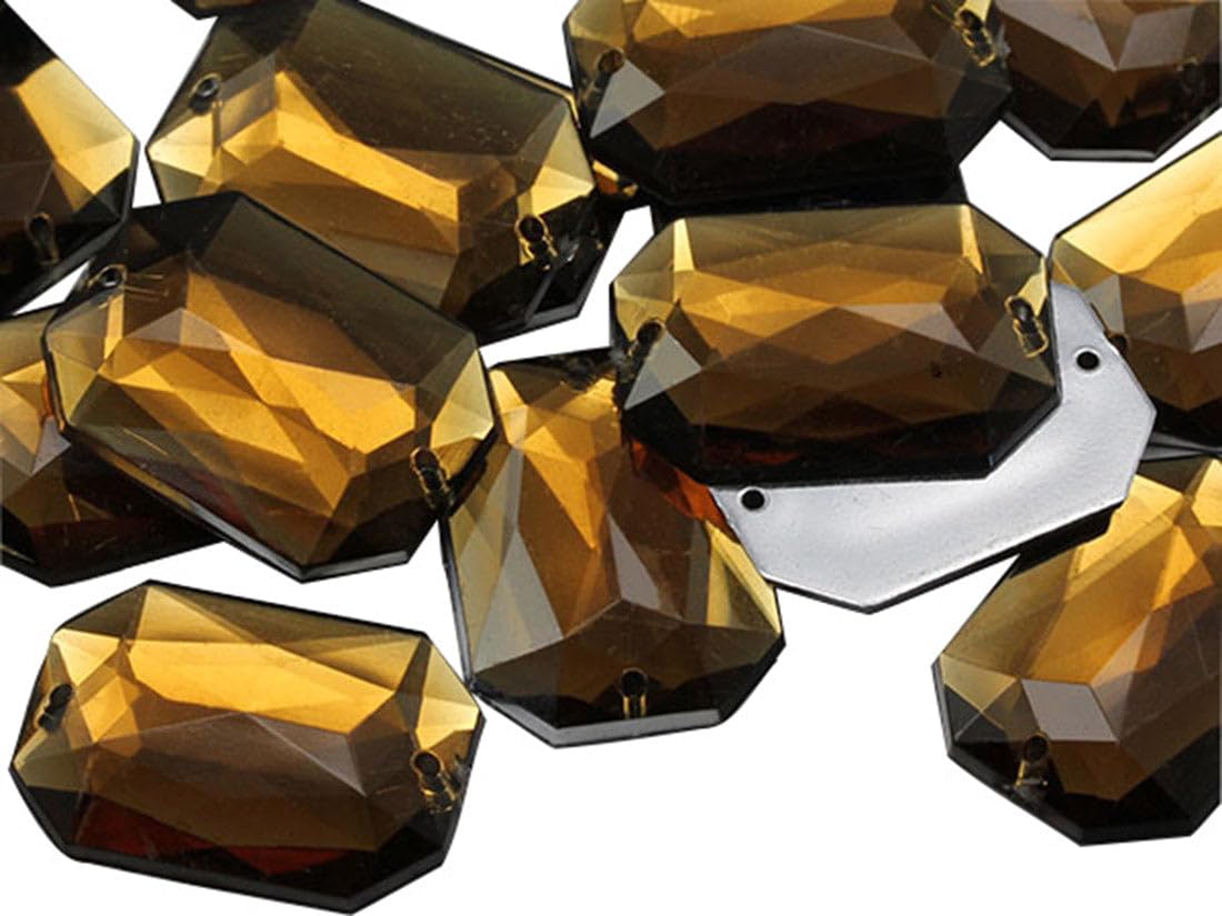 Allstarco 18x13mm Brown Smokey Topaz CH25 Flat Back Octagon Sew On Beads for Crafts Plastic Acrylic Rhinestones with Holes for Sewing, Clothing Embelishments, Costume Cosplays 50 Pieces — image 1