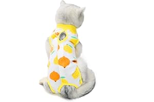 TORJOY Cat Professional Surgical Recovery Suit,E-Collar Alternative for Cats Dogs,After Surgery Wear, Pajama Suit,Home Indoor Pets Clothing (S(3.3-5.5lbs), Lemon)