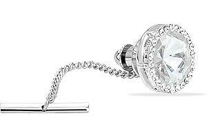 YYBONNIE Men's Classic Round Crystal Men's Tie Tack Gold Color Tie Tack Clutch Back Fashion Necktie Tack Pin with Chain Crystal Lapel Pins Brooch