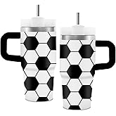 Soccer Gifts for Kids, Soccer Tumbler with Handle 14 Oz, Stainless Steel Insulated Soccers Sports Mugs Water Bottle, Birthday Gifts for Teens Boys Girls Player Fan