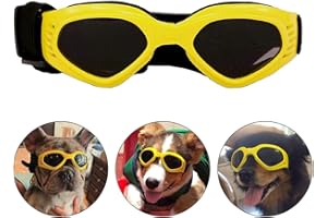 PEDOMUS Dog Goggles Dog Sunglasses Adjustable Strap for UV Sunglasses Waterproof Protection for Dogs (YELLOW)