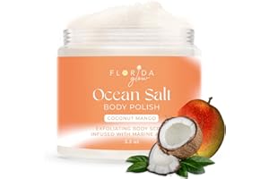 FLORIDA SALT SCRUBS Sea Salt Body Scrub by Florida Suncare - Ocean Salt Body Polish Infused with Marine Algae - Exfoliating Face and Body Scrub - Facial Scrub Exfoliator to Tackle Acne and Scars (Coconut Mango, 3.3 oz)