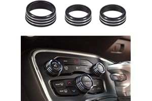 Keptrim AC Knobs Air Conditioner Switch Button for 2015-2020 Dodge Challenger Charger Chrysler 300 300s, for 2013-2018 Ram, Black Aluminum, 3pcs