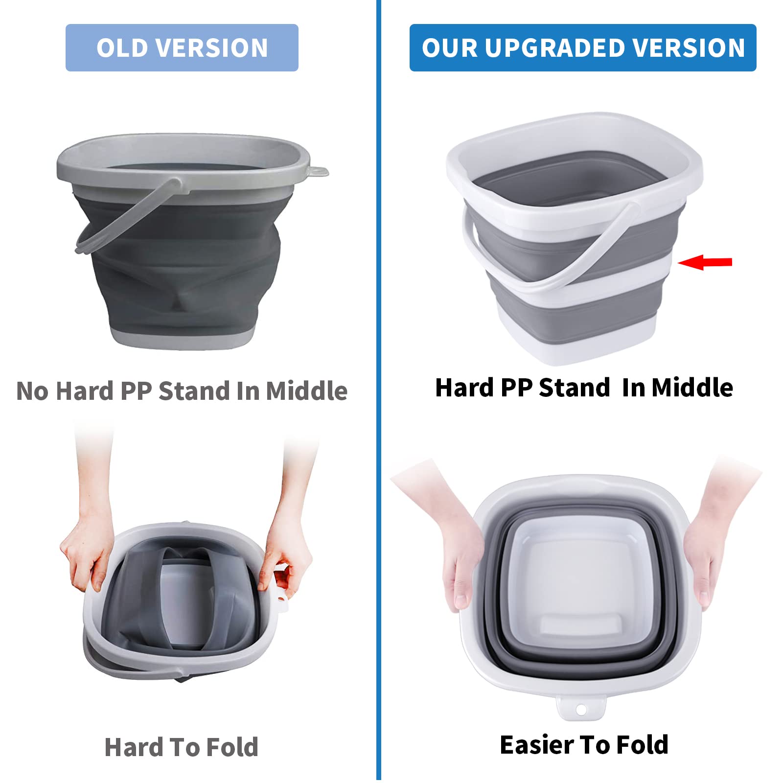 Collapsible Bucket, 5L 1.3Gallon Small Cleaning Mop Buckets for Household Outdoor Car Washing Tub Plastic Foldable Portable Camping Beach Sand Water Pot Pail Space Saving Square