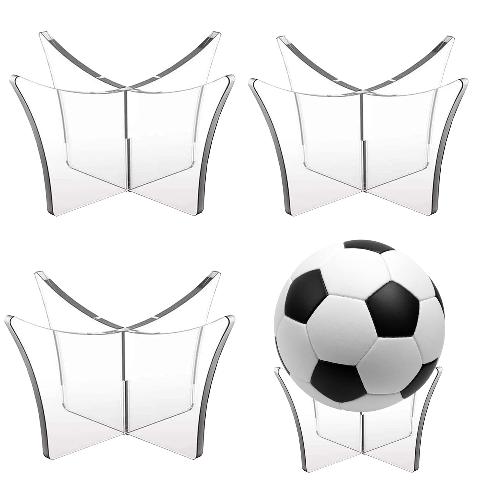 Quixotical 3 PCS Acrylic Ball Stand, Basketball Football Display Holder, Clear Ball Storage Rack for Soccer, Volleyball, Rugby, Sports Ball Display