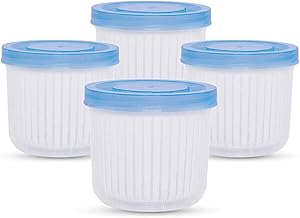 Double Layer Vegetables Sealed Keeper, Refrigerator Food Fresh Storage Box with Drain Basket, Used in Storing Chopped Green Onion, Ginger, Garlic, Vegetables and Fruits 4pcs