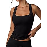 REORIA Built in Bra Tank Tops for Women Summer Sleeveless Racerback Square Neck Casual Basic Ribbed Tops 2026