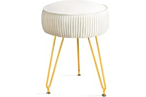 MOOWIND Vanity Stool for Makeup Room Bedroom, Modern Multifunctional Vanity Stools Chair Round Ottoman Velvet Upholstered Seated Foot Rest Dressing Stool with Golden Leg, Side Table End Table,Beige