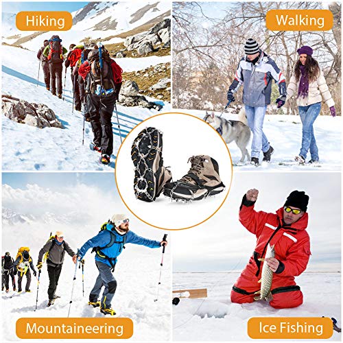 Fnova Crampons Ice Cleats Traction Cleats Ice Snow Grips Crampons for Boots Shoes Crampons for Mens Womens, Hiking, Walking, Climbing,Mountaineering