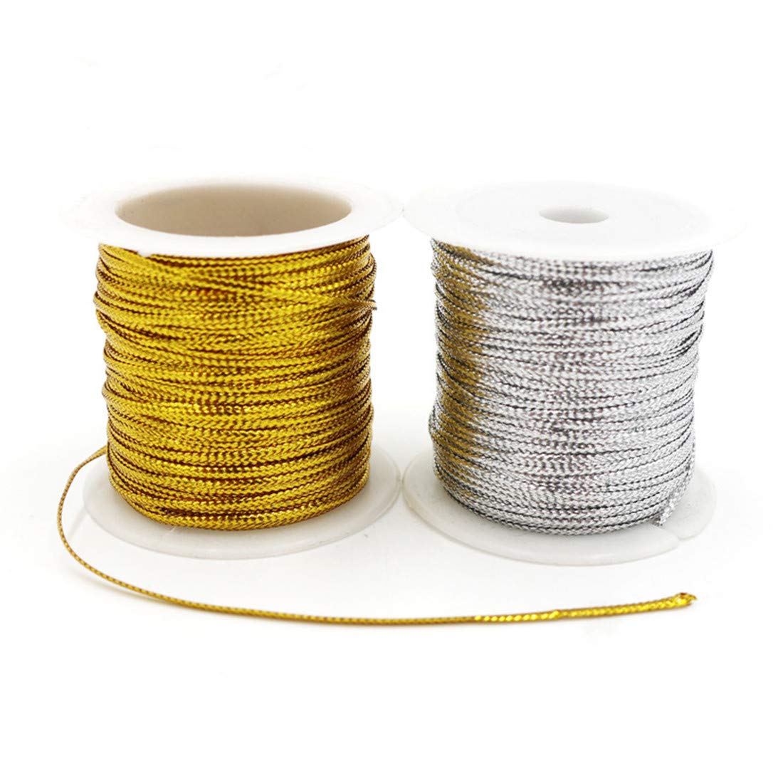 2 Rolls 46 m Metallic Cord, Metallic Thread for Craft Making,Jewelry Cord (Gold and Silver)