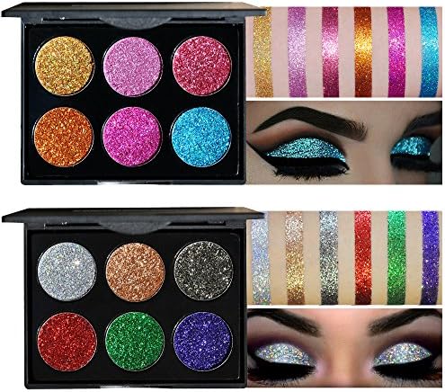 SHERUI 12 Colors Glitter Bright Colorful Eyeshadow, Highly Pigmented,Shimmery Pressed Powder Palette