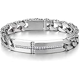 COOLSTEELANDBEYOND Mens Stainless Steel Cubic Zirconia Cross ID Identification Curb Chain Bracelet, Rock Tribal Faith