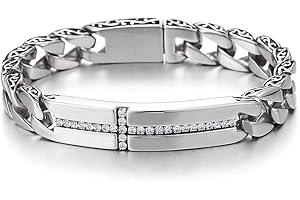 COOLSTEELANDBEYOND Mens Stainless Steel Cubic Zirconia Cross ID Identification Curb Chain Bracelet, Rock Tribal Faith