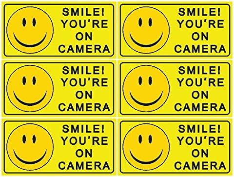 Loud Signs Yellow Smile You're On Camera Sign, You're on Camera Sticker - 6 pack