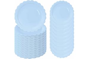 FALIZIFU 50 Pcs Light Blue Scalloped Paper Plates 7 Inch Disposable Baby Blue Scalloped Dinner Plates for Wedding Baby Shower Birthday Party Supplies Disposable Dessert Plate