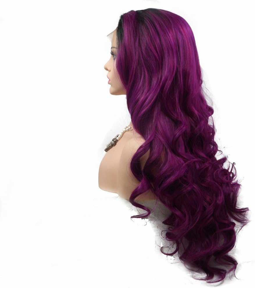 Purple Side Part Dark Purple Wig Womenβs Fashion Party Style Side Part Synthetic Lace ...