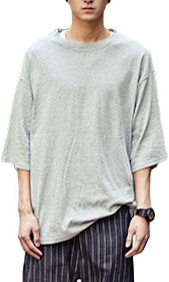 Amazon Gress オーバーサイズ ビッグ ロング丈 Tシャツ メンズ クルーネック 無地 黒 白 Y045 Tシャツ カットソー 通販