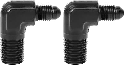 EVIL ENERGY 3AN Male Flare to 1/4" NPT Pipe 90 Degree Fitting Adapter Aluminum Black 2PCS