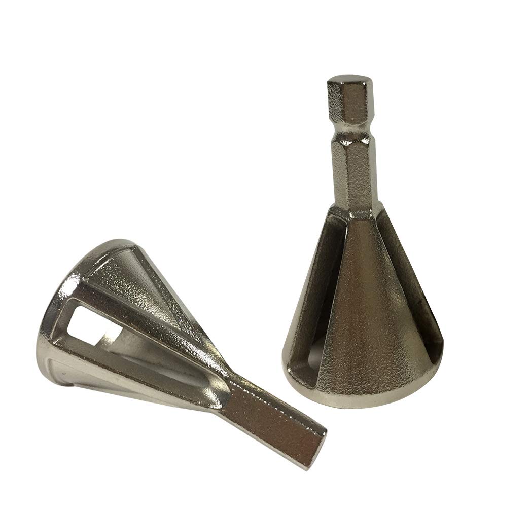 2-Pack High-Speed Steel Deburring & Chamfering Tool Set - 8-32 Bolt Size, Internal 3-Flute Cutter for Smooth Edges, Hex/ Triangular Shank, Removes Burrs from Drilled Holes (HSS, Silver）