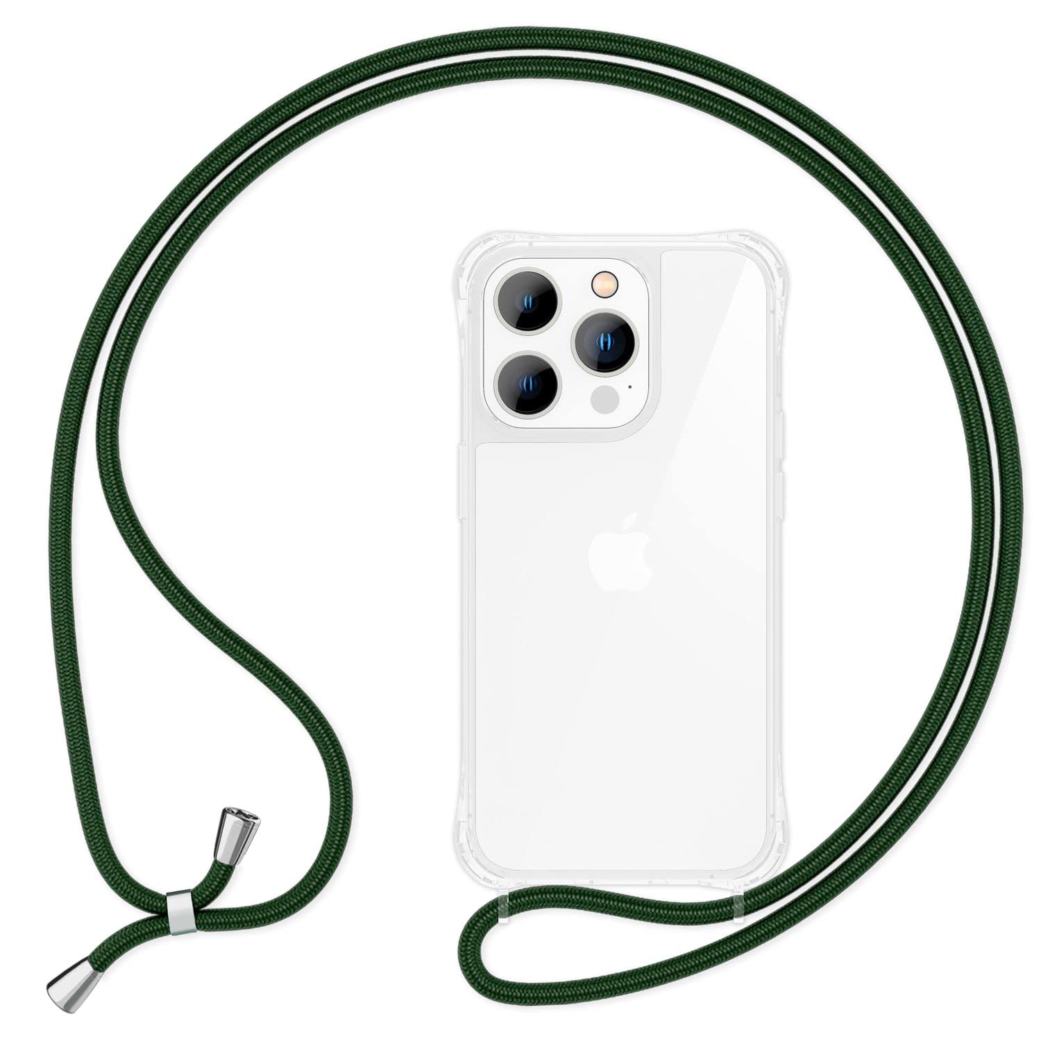 NALIA Necklace Case for iPhone 14 Pro Max - Transparent Hybrid Cover & Strap - HANGIT PRO (Anti-Yellow Back & Adjustable) - German Brand, Color:Dark Green โ image 1