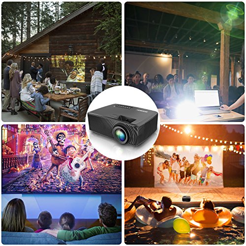 Home Theater projectors，ZOOKKI Multimedia Mini LED Video Projector +30% Lumens for 360º Display, Support 1080P HDMI USB VGA AV TV Laptop Games(iPhone Android Smartphones) - Thumbnail 3