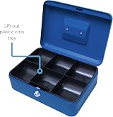 Cathedral Products Key Lockable Cash Box 10 Inch Blue with 6 Compartment Tray view 3