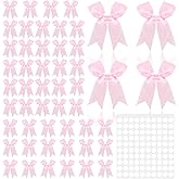 50PCS Pink Bows for Gift Wrapping, 3.3 Inch Satin Bows Pink Christmas Bow for DIY Treat Bags Holiday Gifts Bag Party Decorations, Valentines Wedding Decor Christmas Birthday Presents