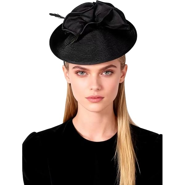 Straw Derby Hat with Feather for Tea Party & Cocktail Events - Elegant M721-BB ( Ivory + More Color Options ) Kentucky Derby Hat  main image 3