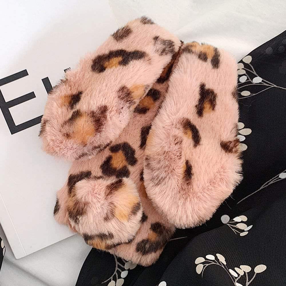 for iPhone Xr Soft Rabbit Leopard Print Case, Luxury Cute Bunny Ears Soft TPU Case with Bling Diamond Silicone Case Fluffy Winter Protective Back Bumper Chic Plush Case Cover-Pink