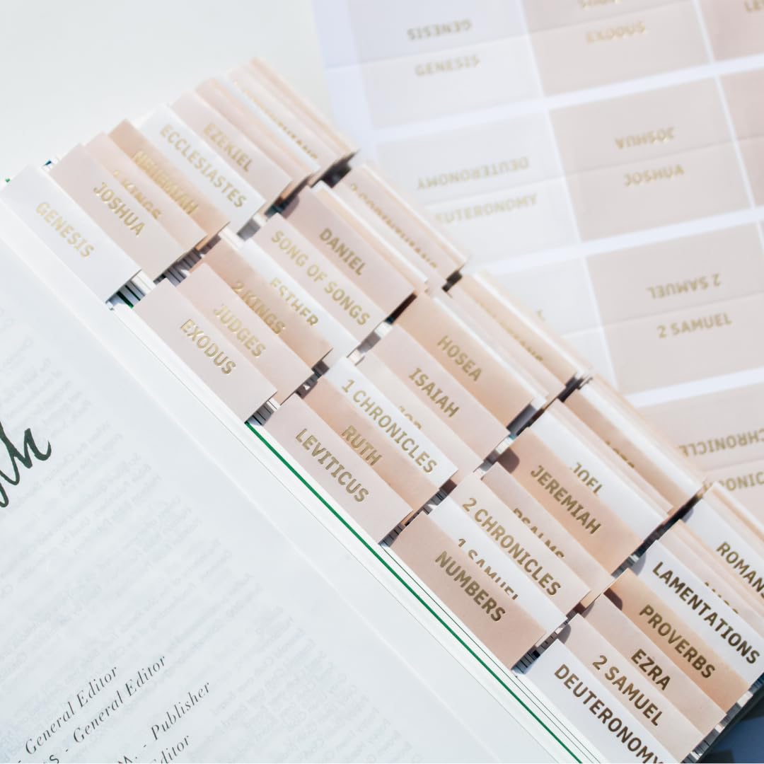 Photo 1 of D41 Decorative Bible Tabs for Women (96 Pieces) - Earth Tone Neutral Gold Foil Bible Tabs - Laminated Bible Labels Tabs – Remove & Replace Bible Index Tabs (Petal)