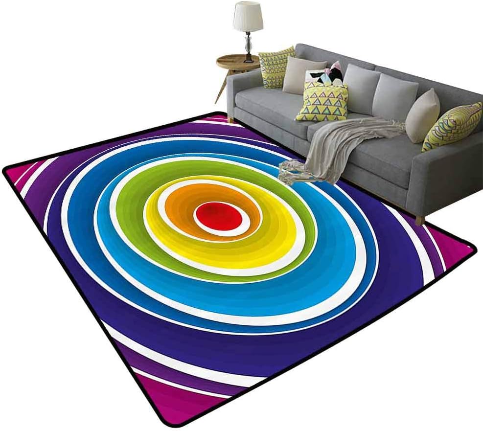 Abstract Area Rugs for Living Room Spiral Circles in Turning Color Tones Rounds Inner Fantasy Kids Effects Artwork Easy to Care Multicolor, 5'x 8'(150x240cm)