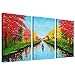 JoyArt - Red Trees Painting 4 Seasons Canvas Prints Artwork on Canvas Framed Wall Art for Home Decorations Wall Decor Ready to Hang 3pcs/Set