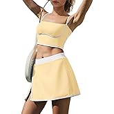 LAMISSCHE Tennis Skirt Sets Women 2 Piece Outfits Yoga Workout Set Skirt and Top Set with Built in Bra & Shorts
