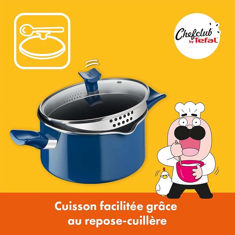 Chefclub by Tefal Set de cuisine Pasta la vista Poêle 28 cm, Faitout 20 cm + couvercle, Couteau cuisine Fresh Kitchen, 2 planches à découper, Livret recette G804S404
