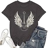 Nashville Country Concert Music T Shirts for Women Guitar Eagle Wing Graphic Short Sleeve Vintage Casual Girl Tee Tops