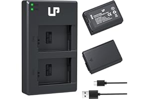 LP NP-FW50 Battery Charger Pack, 2-Pack Battery & Dual Slot Charger for Sony Alpha A6000, A6400, A6100, A6300, A6500, A5100, 
