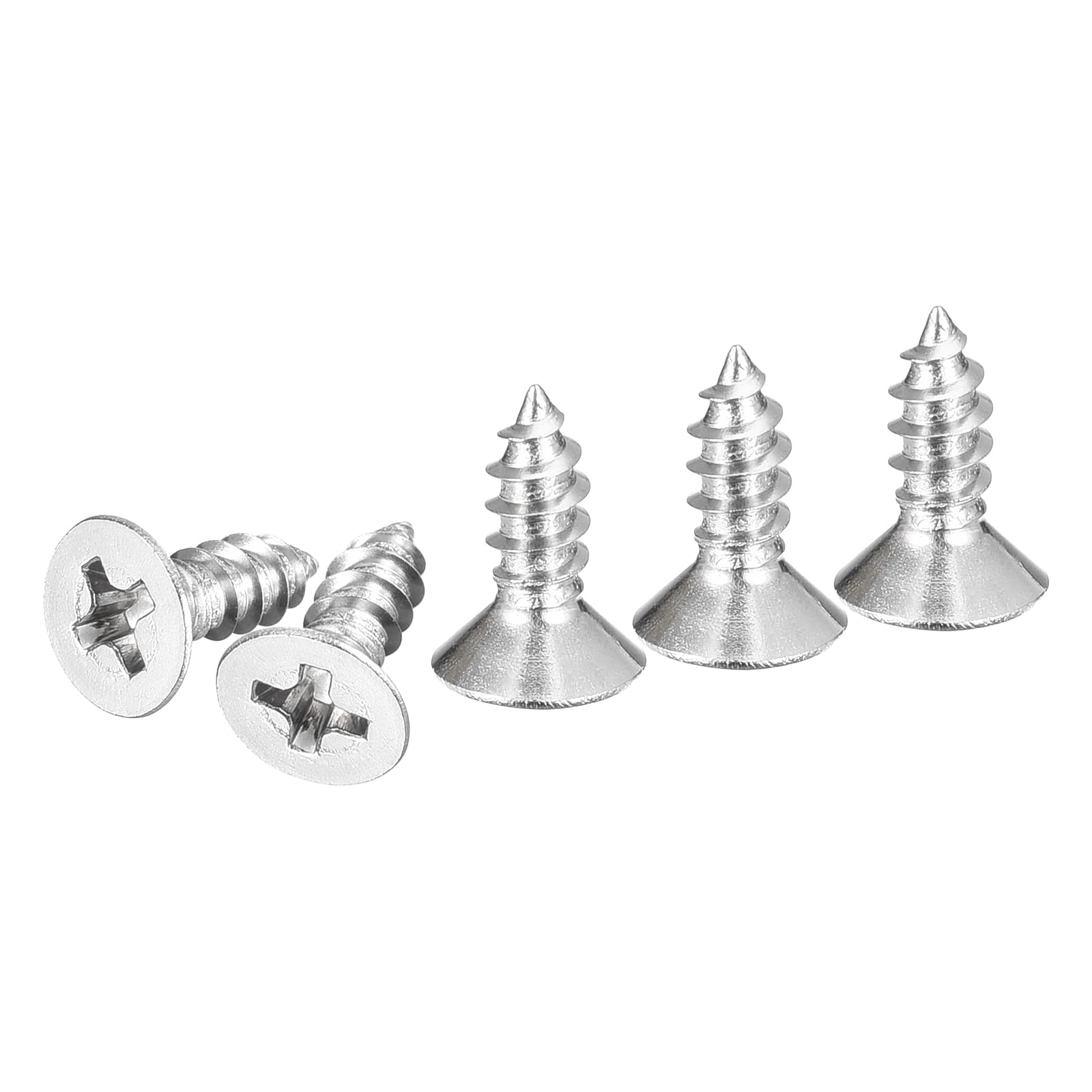 DTGN 200Pcs #6x3/8" Flat Head Wood Screws, 304 Stainless Steel Phillips Self Tapping Screws - Good for Woodworking, Furniture - Silver — image 1