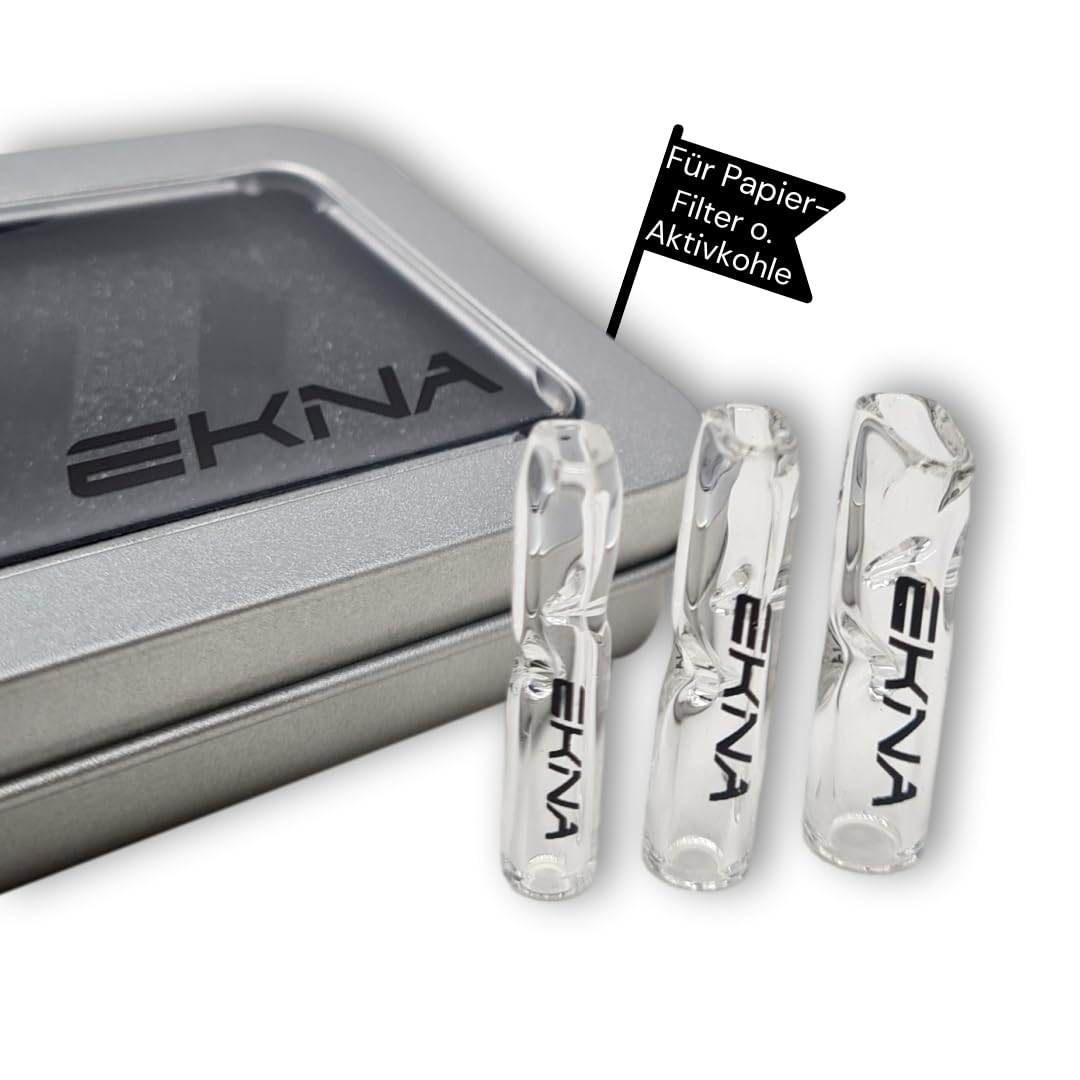 EKNA Glass Filter Tips - Set of 3 Glass Mouthpieces - Ø 6/7/8 mm - Reusable Filters for Smoking Accessories