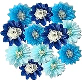 12pcs 10in 12in Paper Pom Poms Hanging Paper Flowers Wall Backdrop Wedding Party Flower Decorations DIY Art Craft Blooms for Birthday Baby Shower Nursery Decor Blue