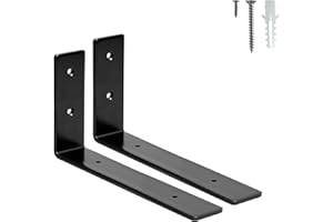 HEART ART 2 Pack Shelf Brackets 8 inch,L Brackets for Shelves,Black Heavy Duty Metal Shelf Brackets,8”x4”x1.4”