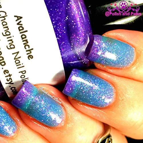 Ombre Color Changing Thermal Nail Polish - FREE SHIPPING - "Avalanche"- Blue to Purple Glittery-Temperature Changing - 0.5 oz Full Sized Bottle - Thumbnail 3