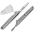Folding Scalpel Knife with 5pcs #60 Scalpels Replaceable Blades, Surgical Knife with Clip, EDC Pocket Knife for Men, Everyday Carry, Box Cutter, Razor Utility Knife, Cool Knives, Gift for Men Women