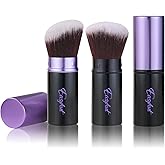 Easyhut Retractable Kabuki Makeup Brushes 2 Pcs Blush Brushes Set Portable Powder Brushes with Flat and Angled Top for Liquid