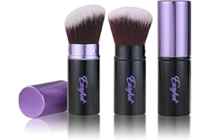 EASYHUT Retractable Kabuki Makeup Brushes 2 Pcs Blush Brushes Set Portable Powder Brushes with Flat and Angled Top for Liquid Cream Cosmetics Travel. (violet)