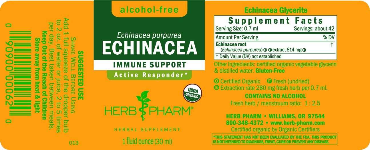 Herb Pharm Certified Organic Echinacea Root Liquid Extract for Immune System Support, Alcohol-Free Glycerite, 1 Ounce: Health & Personal Care