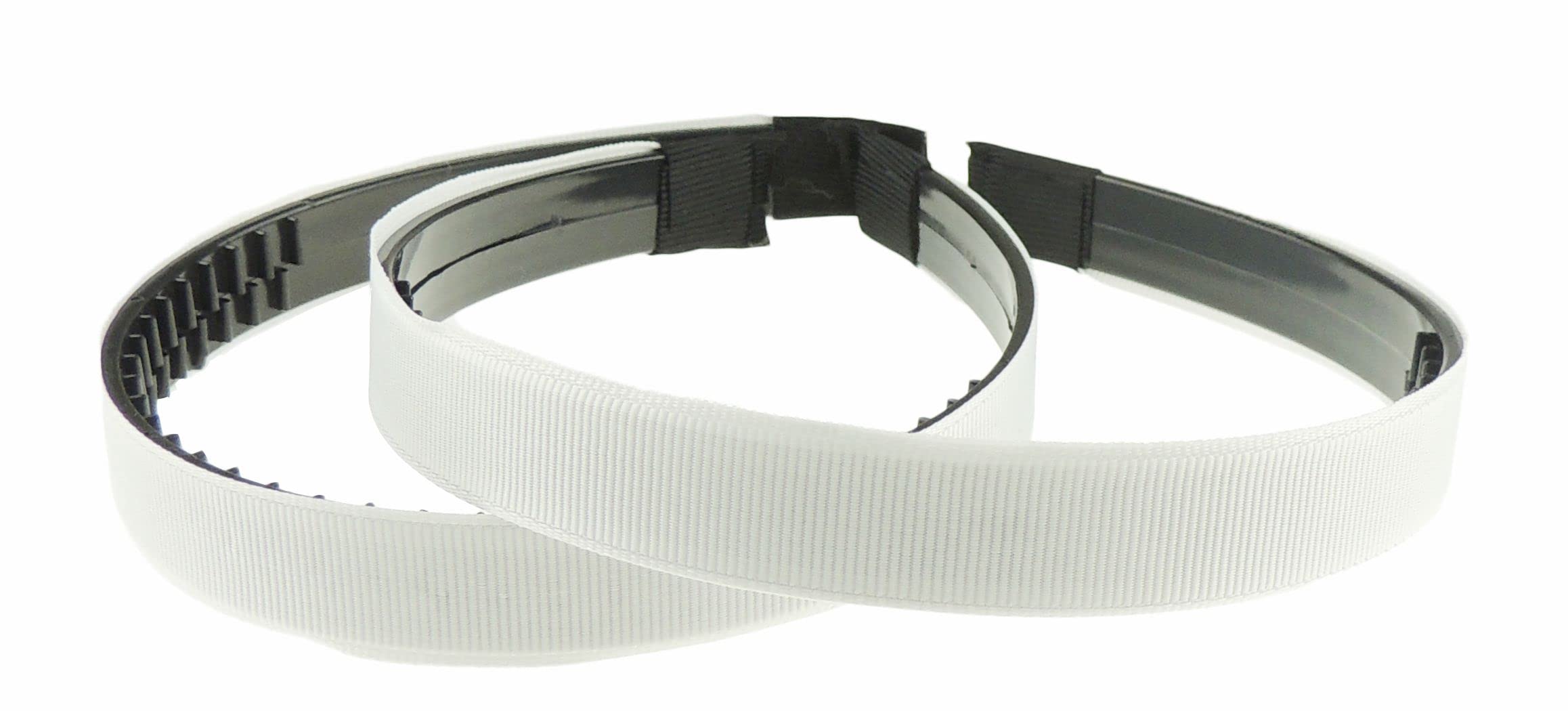 Ladies Girls Set of 2 Ribbed Satin Ribbon 15mm Black Toothed Covered Headband Alice Band (White)