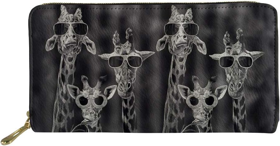 Showudesigns Giraffe Wallet for Women Zip Around Phone Wallet Travel Long Purse Lady Girl PU Leather Card Holder Coin Case Animal Print