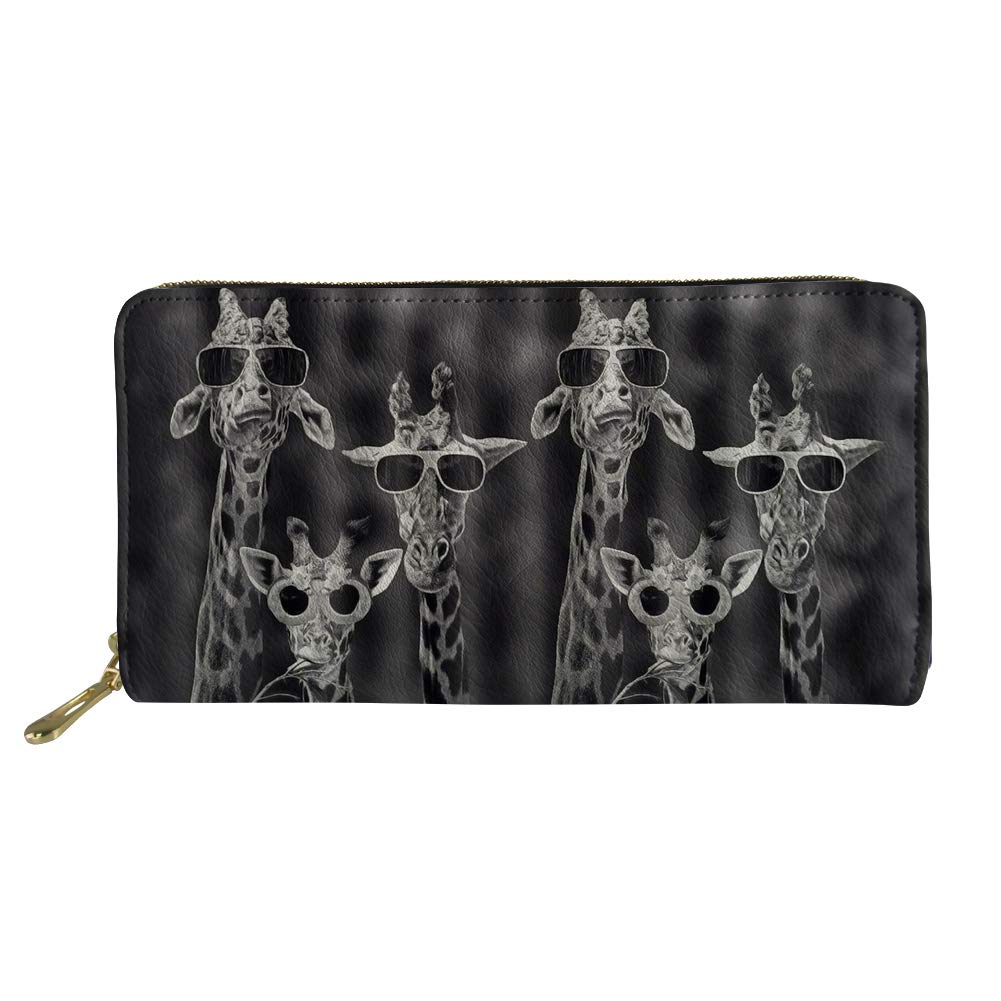 Showudesigns Giraffe Wallet for Women Zip Around Phone Wallet Travel Long Purse Lady Girl PU Leather Card Holder Coin Case Animal Print